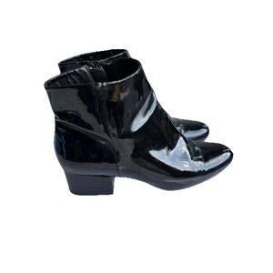 Ladies Aldo Black Patent Boots Size Ten Witchy Gothcore Career Glamcore Side Zip